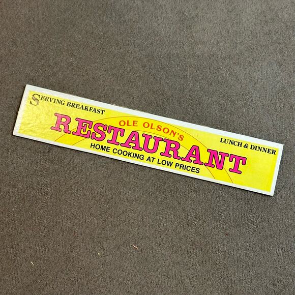 RARE Lincoln Logs Vintage Cardboard Sign Restaurant Ole Olson's  Yellow - Picture 1 of 4